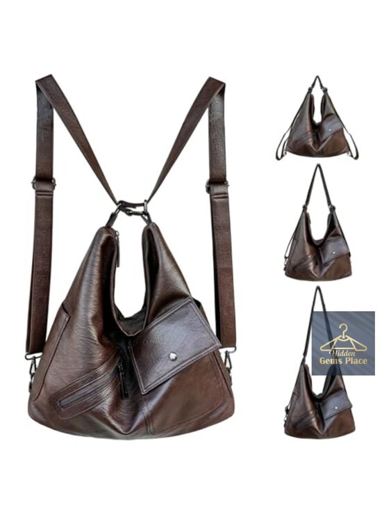 4-in-1 Convertible Crossbody Backpack Purse Very Large Vegan Leather Tote Hobo